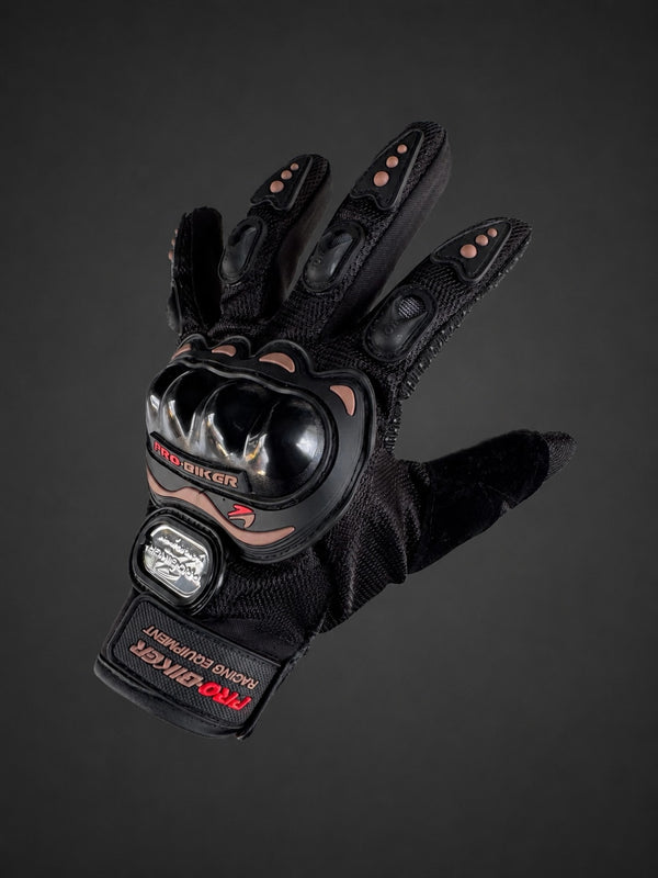 Guante de protección VillaplusMotos Pro-Biker negro con nudillos rígidos y malla transpirable para motociclistas